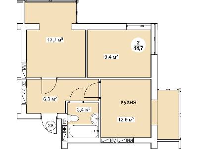 2-кімнатна 44.7 м² в ЖК Нова Данія від 12 100 грн/м², с. Софіївська Борщагівка