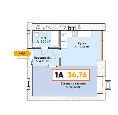 1-кімнатна 36.76 м² в ЖК Continent від 19 000 грн/м², м. Буча