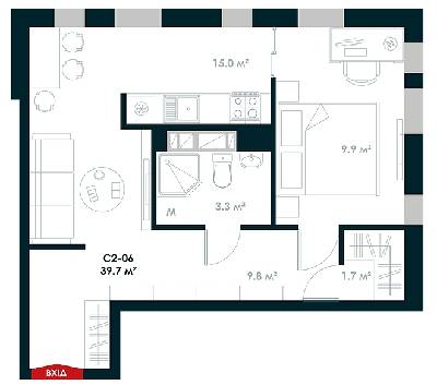 1-комнатная 39.7 м² в ЖК Atria City.Teremky от 41 500 грн/м², пгт Чабаны
