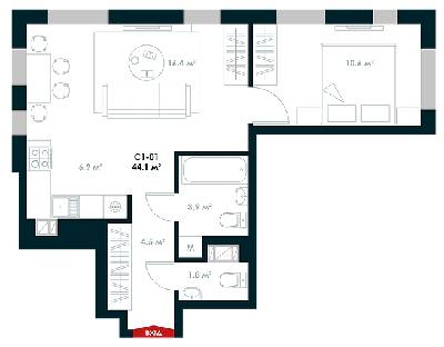 2-комнатная 44.1 м² в ЖК Atria City.Teremky от 22 500 грн/м², пгт Чабаны