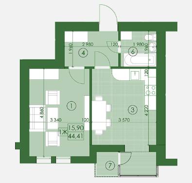 1-кімнатна 44.41 м² в ЖК Київський від 13 000 грн/м², м. Буча