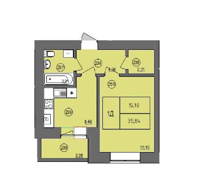 1-кімнатна 35.84 м² в ЖК Жасмін від забудовника, м. Ірпінь
