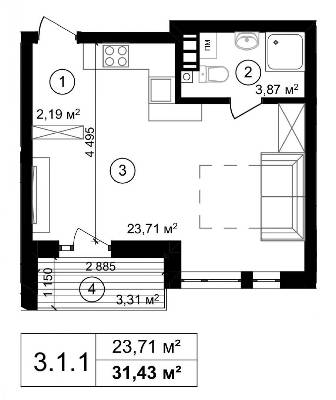 1-кімнатна 31.43 м² в ЖК Struetinsky Residence від 43 169 грн/м², Київ