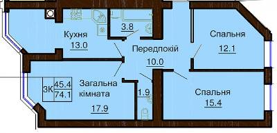 3-комнатная 74.1 м² в ЖК София Клубный от 30 000 грн/м², с. Софиевская Борщаговка