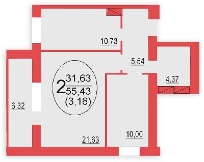 2-комнатная 55.43 м² в ЖК София Киевская от 13 000 грн/м², с. Софиевская Борщаговка