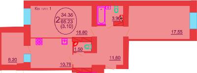 2-комнатная 65.23 м² в ЖК София Киевская от 17 500 грн/м², с. Софиевская Борщаговка