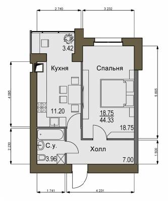 1-комнатная 44.33 м² в ЖК Софиевский квартал от 20 600 грн/м², с. Софиевская Борщаговка