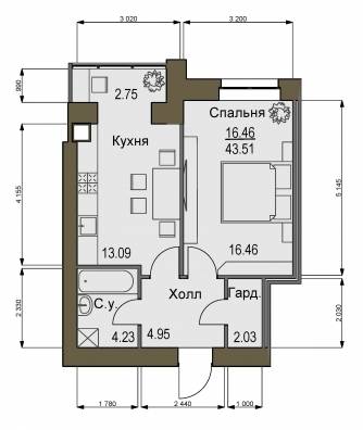 1-комнатная 43.51 м² в ЖК Софиевский квартал от 16 500 грн/м², с. Софиевская Борщаговка