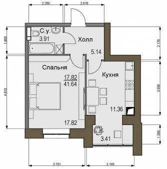 1-комнатная 41.64 м² в ЖК Софиевский квартал от 16 400 грн/м², с. Софиевская Борщаговка