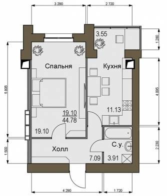 1-комнатная 44.78 м² в ЖК Софиевский квартал от 16 400 грн/м², с. Софиевская Борщаговка