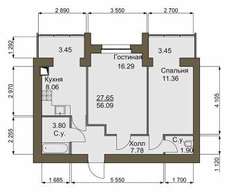 2-комнатная 56.9 м² в ЖК Софиевский квартал от 15 100 грн/м², с. Софиевская Борщаговка
