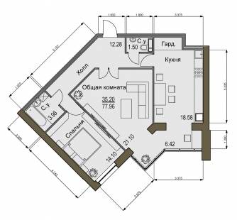 2-комнатная 77.96 м² в ЖК Софиевский квартал от 13 500 грн/м², с. Софиевская Борщаговка