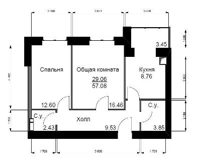 2-комнатная 57.08 м² в ЖК Софиевский квартал от 15 100 грн/м², с. Софиевская Борщаговка