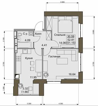 2-комнатная 52.81 м² в ЖК Софиевский квартал от 15 100 грн/м², с. Софиевская Борщаговка