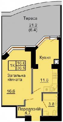 1-комнатная 36.9 м² в ЖК София Клубный от застройщика, с. Софиевская Борщаговка
