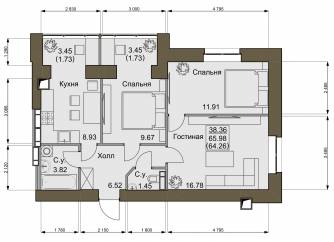3-комнатная 65.98 м² в ЖК Софиевский квартал от 15 000 грн/м², с. Софиевская Борщаговка