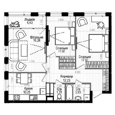 3-кімнатна 77.9 м² в ЖК Науки 58 від 19 500 грн/м², Київ