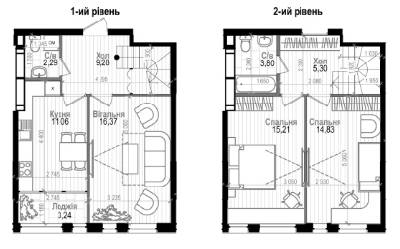 Дворівнева 81.38 м² в ЖК Науки 58 від 19 200 грн/м², Київ