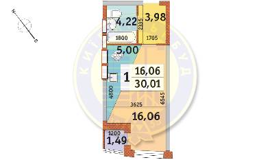 1-комнатная 30.41 м² в ЖК Медовый от 24 450 грн/м², Киев