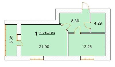 1-комнатная 52.21 м² в ЖК на ул. Новая, 31А, 31Б от 22 000 грн/м², г. Борисполь