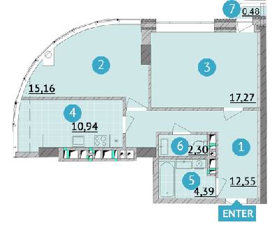2-комнатная 63.09 м² в ЖК Smart Plaza Obolon от 47 550 грн/м², Киев