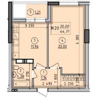 1-кімнатна 44.71 м² в ЖК Борисо-Глібський від 17 150 грн/м², м. Вишгород