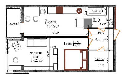 1-комнатная 46.53 м² в ЖК Грюнвальд от 19 800 грн/м², Киев