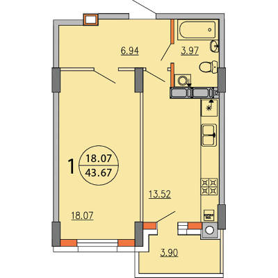 1-комнатная 43.67 м² в ЖК Софиевский пассаж от 16 950 грн/м², с. Софиевская Борщаговка