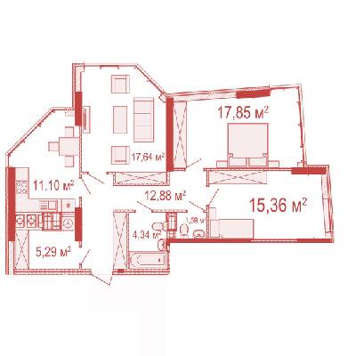 3-комнатная 86.05 м² в ЖК Crystal Avenue от 25 500 грн/м², с. Петропавловская Борщаговка