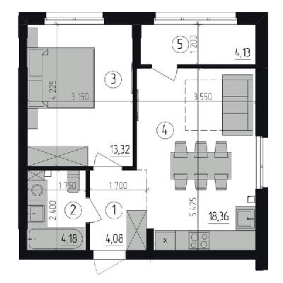 1-комнатная 44.07 м² в ЖК Район-2 от застройщика, Киев