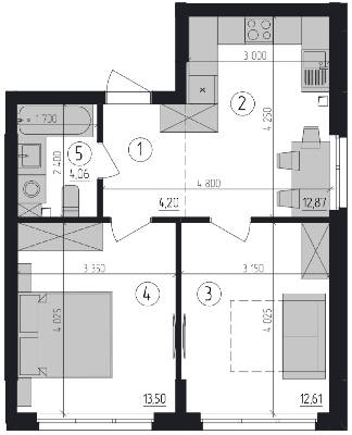 2-комнатная 47.24 м² в ЖК Район-2 от застройщика, Киев