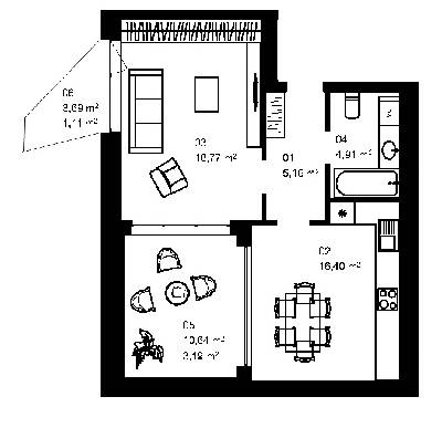 1-кімнатна 49.54 м² в ЖК City Lake від 13 300 грн/м², с. Шевченкове