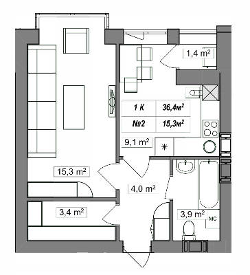 1-кімнатна 36.4 м² в ЖК Гудвіл від забудовника, с. Хотів
