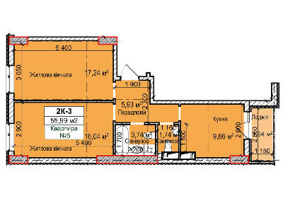 2-кімнатна 55.99 м² в ЖК Вишгород Сіті Парк від 16 000 грн/м², м. Вишгород