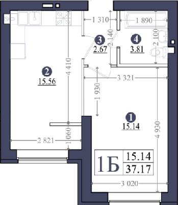 1-кімнатна 37.17 м² в ЖК Емоція від забудовника, с. Хотів