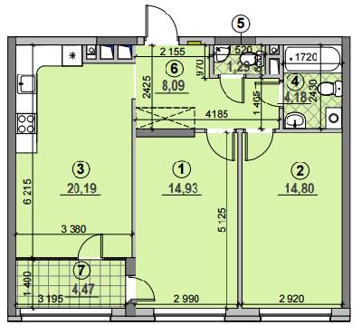 2-комнатная 67.95 м² в ЖК Галактика от 20 350 грн/м², Киев