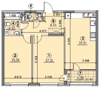 2-комнатная 71.31 м² в ЖК Галактика от 25 000 грн/м², Киев