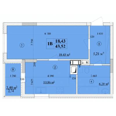 1-кімнатна 43.52 м² в ЖК Будинок на Волошина від 27 400 грн/м², Київ