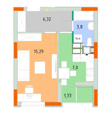 1-кімнатна 33.08 м² в ЖК На Прорізній від забудовника, смт Гостомель