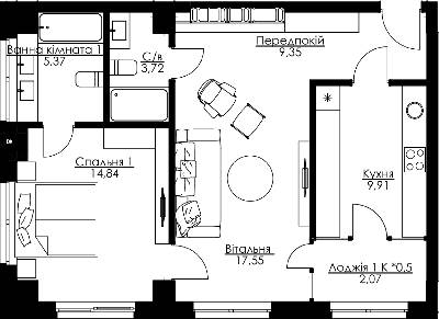 2-комнатная 62.81 м² в ЖК Resident Concept House от 68 900 грн/м², Киев