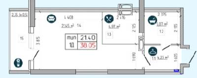1-комнатная 38.05 м² в ЖК Южный квартал от застройщика, Киев