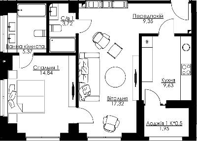 2-комнатная 62.18 м² в ЖК Resident Concept House от 62 150 грн/м², Киев