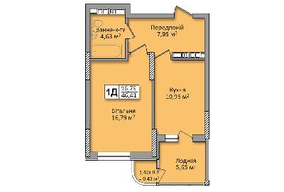1-комнатная 46.41 м² в ЖК по ул. Ю. Кондратюка от застройщика, Киев