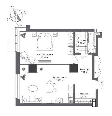 1-кімнатна 62.45 м² в ЖК RiverStone від 44 900 грн/м², Київ