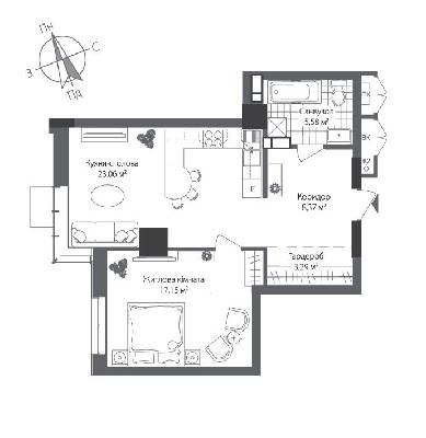 1-кімнатна 57.45 м² в ЖК RiverStone від 44 900 грн/м², Київ