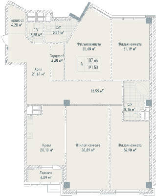 4-комнатная 191.5 м² в ЖК Бульвар Фонтанов от 71 280 грн/м², Киев