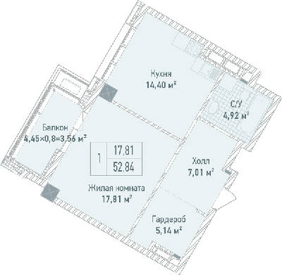 1-комнатная 52.84 м² в ЖК Бульвар Фонтанов от 71 280 грн/м², Киев