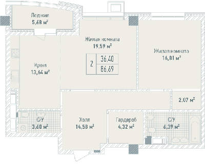 2-комнатная 86.69 м² в ЖК Бульвар Фонтанов от 71 280 грн/м², Киев