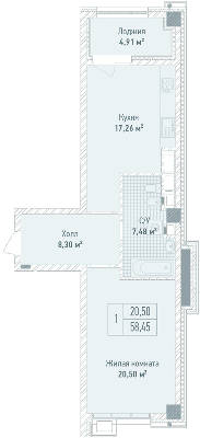 1-комнатная 58.45 м² в ЖК Бульвар Фонтанов от 71 280 грн/м², Киев
