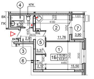 1-кімнатна 43.91 м² в ЖК Еврика від забудовника, Київ
